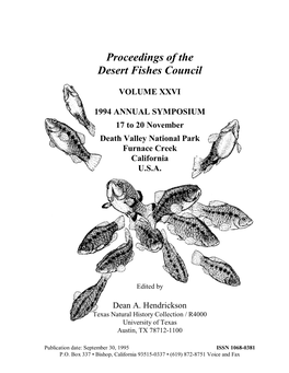 Proceedings of the Desert Fishes Council