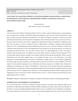 (Vvs) for Transforming Semi-Pastoral Communities in Benishangul-Gumuz Region, Northwestern Ethiopia: Challenges and Local Development Indicators