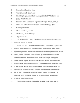 Page 1 Case No. ICC-01/04-01/06 Thursday, 25 August 2011