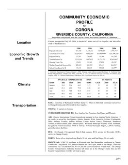 Community Economic Profile Corona