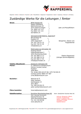 Zuständige Werke Für Die Leitungen / Ämter