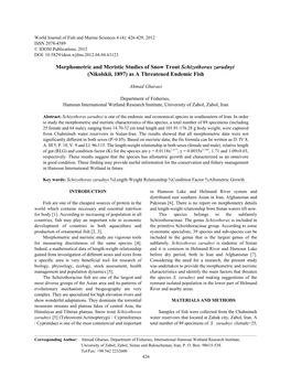 Morphometric and Meristic Studies of Snow Trout Schizothorax Zarudnyi (Nikolskii, 1897) As a Threatened Endemic Fish