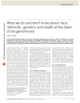 'Race', 'Ethnicity', Genetics and Health at the Dawn of the Genome