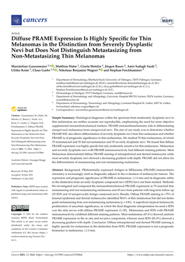 Diffuse PRAME Expression Is Highly Specific for Thin Melanomas in The