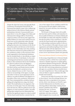 Kin and Gifts: Understanding the Kin-Based Politics of Solomon Islands — the Case of East Areare