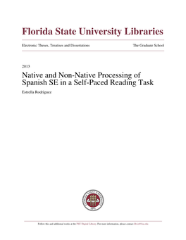 Native and Non-Native Processing of Spanish SE in a Self-Paced Reading Task Estrella Rodriguez