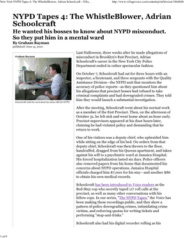 New York NYPD Tapes 4: the Whistleblower, Adrian Schoolcraft - Villa