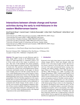 Interactions Between Climate Change and Human Activities During the Early to Mid-Holocene in the Eastern Mediterranean Basins