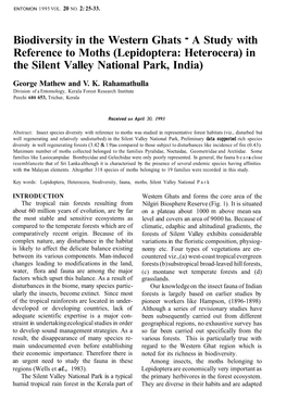 Biodiversity in the Western Ghats - a Study with Reference to Moths (Lepidoptera: Heterocera) in the Silent Valley National Park, India)