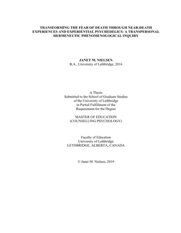 Transforming the Fear of Death Through Near-Death Experiences and Experiential Psychedelics: a Transpersonal Hermeneutic Phenomenological Inquiry