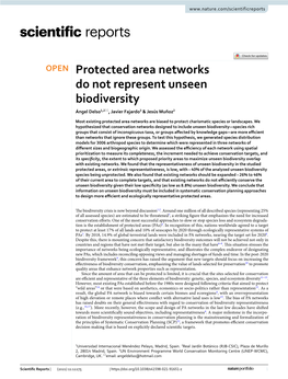 Protected Area Networks Do Not Represent Unseen Biodiversity Ángel Delso1,2*, Javier Fajardo3 & Jesús Muñoz2