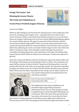 “Our Louise” and Winning the Saxons' Hearts: the Trials and Tribulations of Crown Prince Friedrich August of Saxony