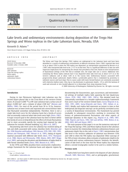 Lake Levels and Sedimentary Environments During Deposition of the Trego Hot Springs and Wono Tephras in the Lake Lahontan Basin, Nevada, USA