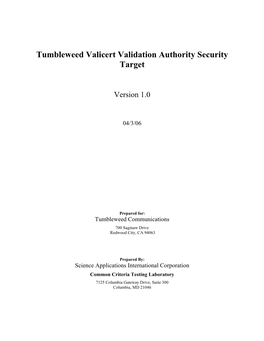 Tumbleweed Valicert Validation Authority Security Target