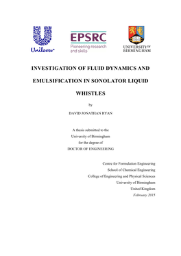 Investigation of Fluid Dynamics and Emulsification in Sonolator Liquid Whistles