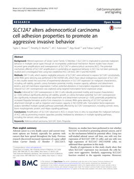 SLC12A7 Alters Adrenocortical Carcinoma Cell Adhesion Properties to Promote an Aggressive Invasive Behavior Taylor C