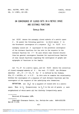 On Convergence of Closed Sets in a Metric Space and Distance Functions