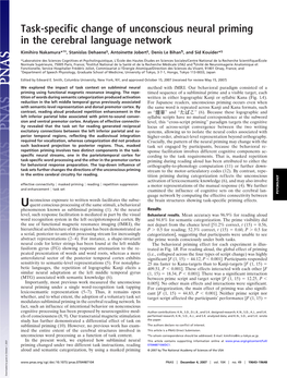 Task-Specific Change of Unconscious Neural Priming in the Cerebral Language Network