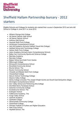Sheffield Hallam Partnership Bursary - 2012 Starters