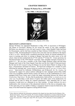 CHAPTER THIRTEEN Thomas W.Patton M.A., 1979-19981 I