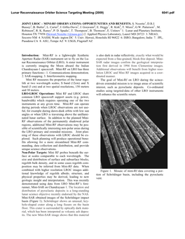 Joint LROC — Mini-RF Observations: Opportunities and Benefits