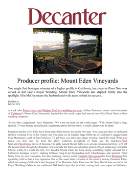 Producer Profile: Mount Eden Vineyards