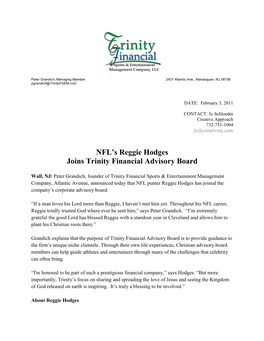 NFL's Reggie Hodges Joins Trinity Financial Advisory Board