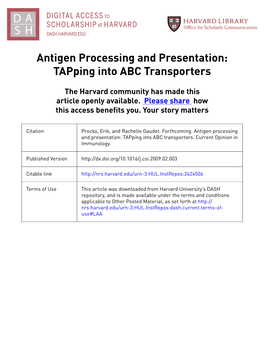 Antigen Processing and Presentation: Tapping Into ABC Transporters