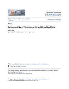 Synthesis of Novel Tröger's Base-Derived Helical Scaffolds