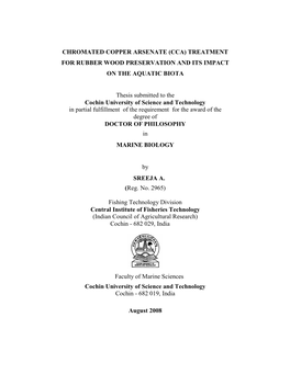 Chromated Copper Arsenate (Cca) Treatment for Rubber Wood Preservation and Its Impact on the Aquatic Biota