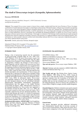 The Skull of Tetraceratops Insignis (Synapsida, Sphenacodontia)