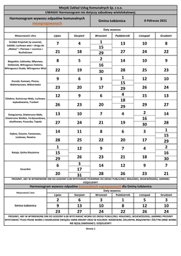 Harmonogram Wywozu Odpadów Komunalnych Niesegregowanych