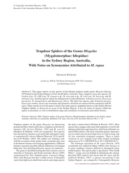 Trapdoor Spiders of the Genus Misgolas (Mygalomorphae: Idiopidea)