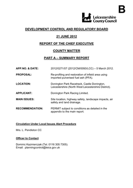 Development Control and Regulatory Board 21 June 2012 Report of The