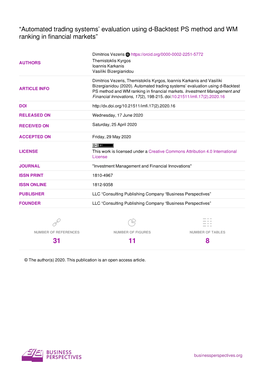 Automated Trading Systems' Evaluation Using D-Backtest PS Method And