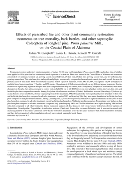 Effects of Prescribed Fire and Other Plant Community Restoration