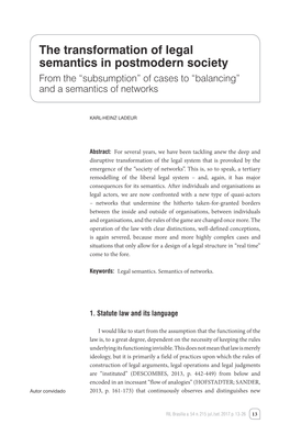 The Transformation of Legal Semantics in Postmodern Society from the “Subsumption” of Cases to “Balancing” and a Semantics of Networks