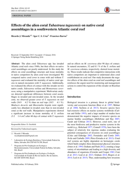 Effects of the Alien Coral Tubastraea Tagusensis on Native Coral Assemblages in a Southwestern Atlantic Coral Reef