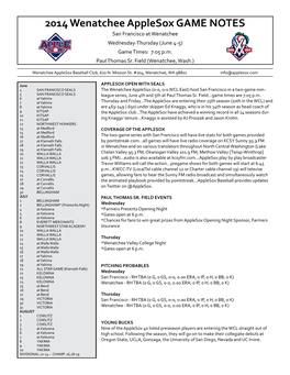 2014 Baseball Game Notes -- SF Seals 6-4And6-5