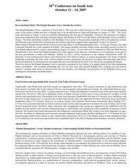 The 36Th Annual Conference on South Asia (2007) Paper Abstracts