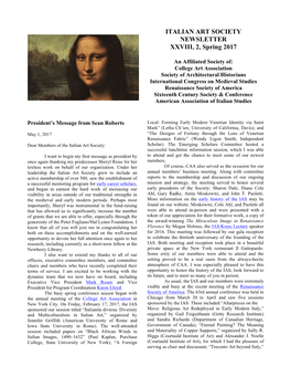 ITALIAN ART SOCIETY NEWSLETTER XXVIII, 2, Spring 2017