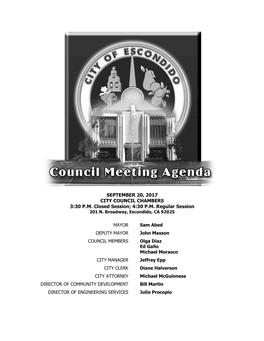 SEPTEMBER 20, 2017 CITY COUNCIL CHAMBERS 3:30 PM Closed Session