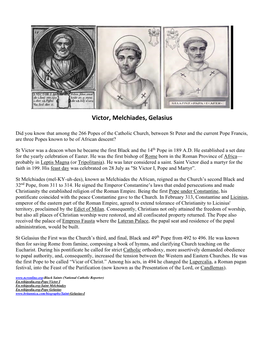 Popes of the Catholic Church, Between St Peter and the Current Pope Francis, Are Three Popes Known to Be of African Descent?