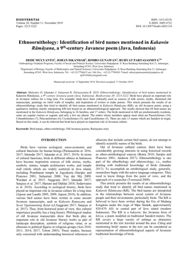 Ethnoornithology: Identification of Bird Names Mentioned in Kakawin Rāmāyana, a 9Th-Century Javanese Poem (Java, Indonesia)