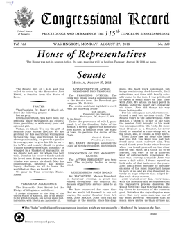 Congressional Record United States Th of America PROCEEDINGS and DEBATES of the 115 CONGRESS, SECOND SESSION