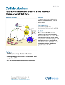 Parathyroid Hormone Directs Bone Marrow Mesenchymal Cell Fate