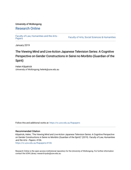 The Viewing Mind and Live-Action Japanese Television Series: a Cognitive Perspective on Gender Constructions in Seirei No Moribito (Guardian of the Spirit)