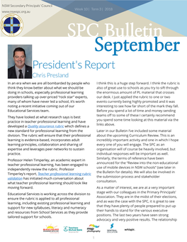 September President's Report Chris Presland in an Era When We Are All Bombarded by People Who I Think This Is a Huge Step Forward