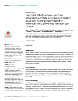 Urogenital Schistosomiasis Infection Prevalence Targets to Determine Elimination As a Public Health Problem Based on Microhematuria Prevalence in School-Age Children