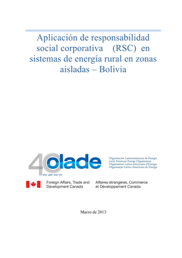 (RSC) En Sistemas De Energía Rural En Zonas Aisladas – Bolivia